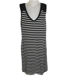 Banana Republic Womens Mini Dress Small Sleeveless Black White Striped V Neck